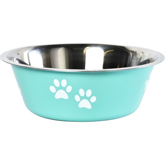 Dehner Lieblinge Paw Dog and Cat Bowl, Approx. 7 x 16 x 21 cm, 1560 ml, Stainless Steel, Turquoise Dehner Lieblinge Paw Dog and Cat Bowl, Approx. 7 x 16 x 21 cm, 1560 ml, Stainless Steel, Turquoise