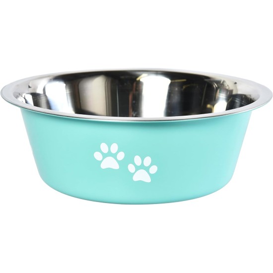 Dehner Lieblinge Paw Dog and Cat Bowl, Approx. 7 x 16 x 21 cm, 1560 ml, Stainless Steel, Turquoise Dehner Lieblinge Paw Dog and Cat Bowl, Approx. 7 x 16 x 21 cm, 1560 ml, Stainless Steel, Turquoise