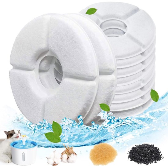 Dhohoo Cat Fountain Filter [Pack of 10], Drinking Fountain for Cat, Filter Cat Fountain, Replacement Filter Drinking Fountain for Cats and Dogs, Round, Drinking Fountain Filter for 2-2.5 L, White