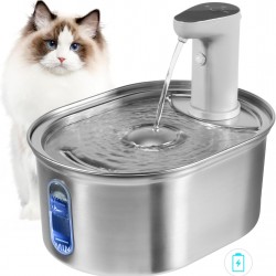 Drinking Fountain for Cats, Stainless Steel Wireless Cat Fountain with Motion Sensor, 3 L, Quiet Cat Drinking Fountain with Water Level Window, 5000 mAh Battery Capacity, Drinking Fountain for Cats Drinking Fountain for Cats, Stainless Steel Wireless Cat Fountain with Motion Sensor, 3 L, Quiet Cat Drinking Fountain with Water Level Window, 5000 mAh Battery Capacity, Drinking Fountain for Cats