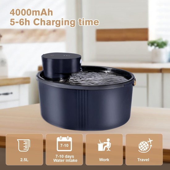 Drinking Fountain for Cats, Wireless Cat Fountain with Motion Sensor, 2.5 L, Quiet Cat Drinking Fountain with Activated Carbon Filter, 4000 mAh Battery Capacity, Drinking Fountain for Cats, Black Drinking Fountain for Cats, Wireless Cat Fountain with Motion Sensor, 2.5 L, Quiet Cat Drinking Fountain with Activated Carbon Filter, 4000 mAh Battery Capacity, Drinking Fountain for Cats, Black