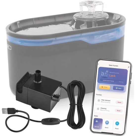 EMOS - Cat Fountain 2.6 L with Filtration System - Pet Care Drinking Fountain for Dogs and Cats - Drinking Water Fountain - Water Fountain for Pets - Fresh Water Dispenser - Grey EMOS - Cat Fountain 2.6 L with Filtration System - Pet Care Drinking Fountain for Dogs and Cats - Drinking Water Fountain - Water Fountain for Pets - Fresh Water Dispenser - Grey