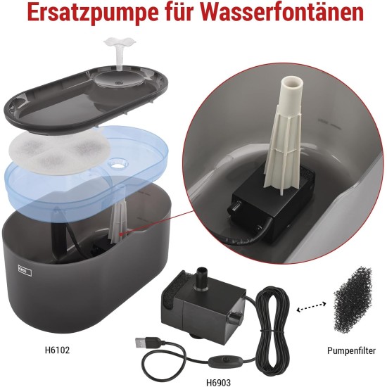 EMOS - Cat Fountain 2.6 L with Filtration System - Pet Care Drinking Fountain for Dogs and Cats - Drinking Water Fountain - Water Fountain for Pets - Fresh Water Dispenser - Grey EMOS - Cat Fountain 2.6 L with Filtration System - Pet Care Drinking Fountain for Dogs and Cats - Drinking Water Fountain - Water Fountain for Pets - Fresh Water Dispenser - Grey