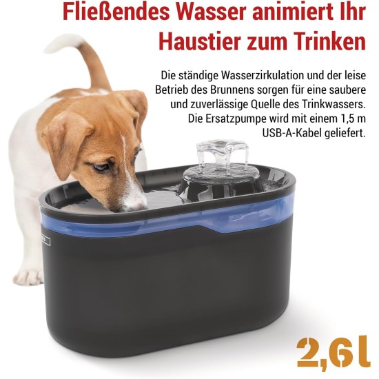 EMOS - Cat Fountain 2.6 L with Filtration System - Pet Care Drinking Fountain for Dogs and Cats - Drinking Water Fountain - Water Fountain for Pets - Fresh Water Dispenser - Grey EMOS - Cat Fountain 2.6 L with Filtration System - Pet Care Drinking Fountain for Dogs and Cats - Drinking Water Fountain - Water Fountain for Pets - Fresh Water Dispenser - Grey