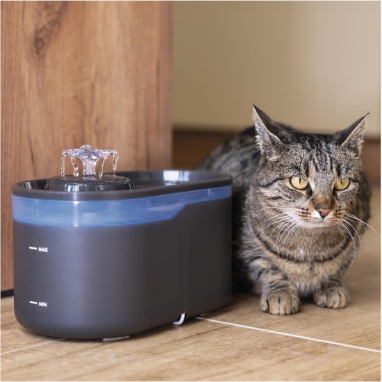 EMOS - Cat Fountain 2.6 L with Filtration System - Pet Care Drinking Fountain for Dogs and Cats - Drinking Water Fountain - Water Fountain for Pets - Fresh Water Dispenser - Grey EMOS - Cat Fountain 2.6 L with Filtration System - Pet Care Drinking Fountain for Dogs and Cats - Drinking Water Fountain - Water Fountain for Pets - Fresh Water Dispenser - Grey