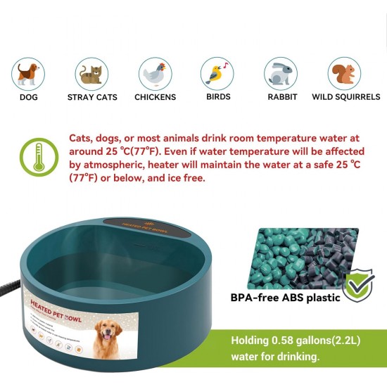ENJOYING Heated Water Bowl, 2.2 L, Heated Drinking Trough for Rabbits, Dogs, Cats, Cold Day, Heated Chicken Drinker, Heated Water Bowl with Anti-Bite Power Line, Prevent Freezing ENJOYING Heated Water Bowl, 2.2 L, Heated Drinking Trough for Rabbits, Dogs, Cats, Cold Day, Heated Chicken Drinker, Heated Water Bowl with Anti-Bite Power Line, Prevent Freezing