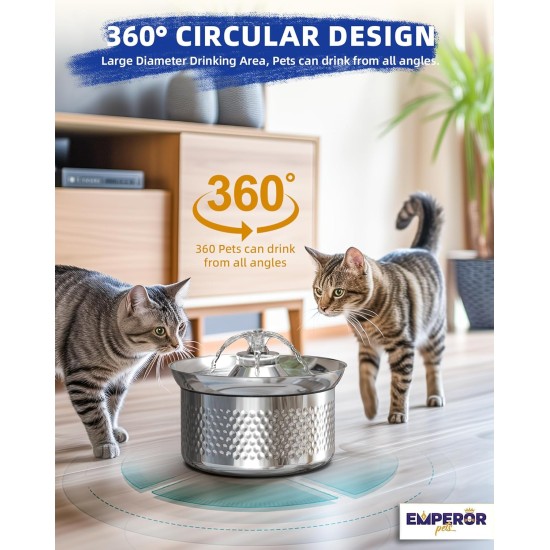 Emperor Pets Cat Water Fountain Stainless Steel - 3.2L Ultra Quiet Automatic Dog Water Fountain for Cats | Premium Pet Water Fountain Dishwasher Safe Ideal for Multiple Pets Emperor Pets Cat Water Fountain Stainless Steel - 3.2L Ultra Quiet Automatic Dog Water Fountain for Cats | Premium Pet Water Fountain Dishwasher Safe Ideal for Multiple Pets