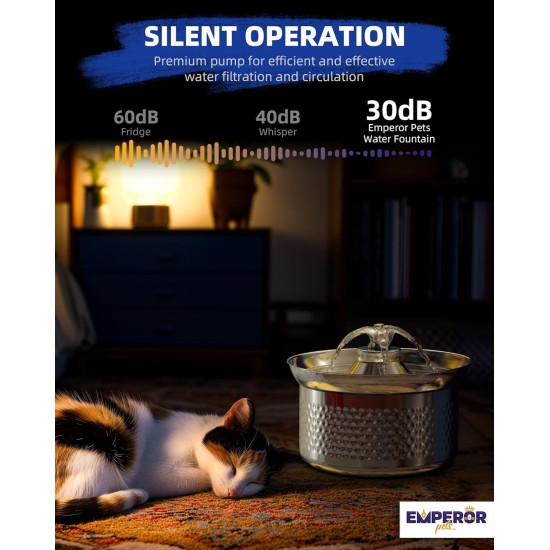 Emperor Pets Cat Water Fountain Stainless Steel - 3.2L Ultra Quiet Automatic Dog Water Fountain for Cats | Premium Pet Water Fountain Dishwasher Safe Ideal for Multiple Pets Emperor Pets Cat Water Fountain Stainless Steel - 3.2L Ultra Quiet Automatic Dog Water Fountain for Cats | Premium Pet Water Fountain Dishwasher Safe Ideal for Multiple Pets