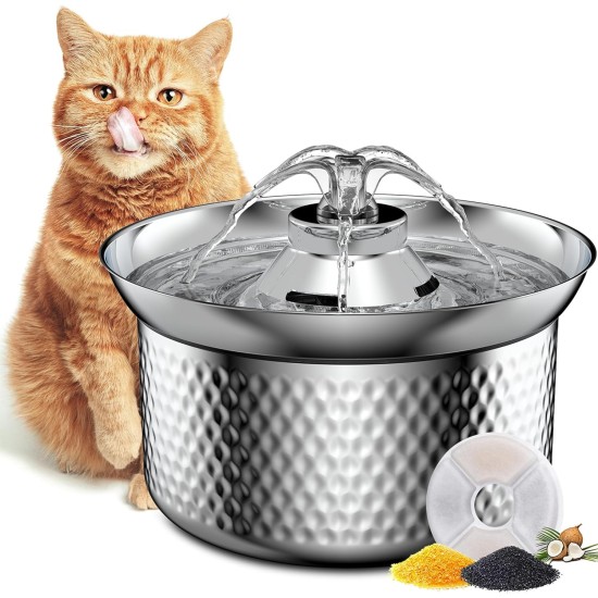 Emperor Pets Cat Water Fountain Stainless Steel - 3.2L Ultra Quiet Automatic Dog Water Fountain for Cats | Premium Pet Water Fountain Dishwasher Safe Ideal for Multiple Pets