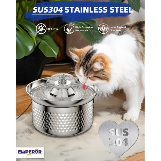 Emperor Pets Cat Water Fountain Stainless Steel - 3.2L Ultra Quiet Automatic Dog Water Fountain for Cats | Premium Pet Water Fountain Dishwasher Safe Ideal for Multiple Pets Emperor Pets Cat Water Fountain Stainless Steel - 3.2L Ultra Quiet Automatic Dog Water Fountain for Cats | Premium Pet Water Fountain Dishwasher Safe Ideal for Multiple Pets