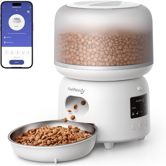 FEELNEEDY Automatic Cat Feeder with App, 2.4G WiFi Cat Feeder, Up to 10 Meals a Day, Food Jam and Low Battery Warnings, Stainless Steel Cat Bowl, 3L FEELNEEDY Automatic Cat Feeder with App, 2.4G WiFi Cat Feeder, Up to 10 Meals a Day, Food Jam and Low Battery Warnings, Stainless Steel Cat Bowl, 3L