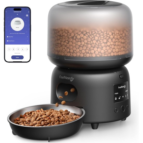 FEELNEEDY Automatic Cat Feeder with App, 2.4G WiFi Cat Feeder, Up to 10 Meals a Day, Food Jam and Low Battery Warnings, Stainless Steel Cat Bowl, 3L FEELNEEDY Automatic Cat Feeder with App, 2.4G WiFi Cat Feeder, Up to 10 Meals a Day, Food Jam and Low Battery Warnings, Stainless Steel Cat Bowl, 3L