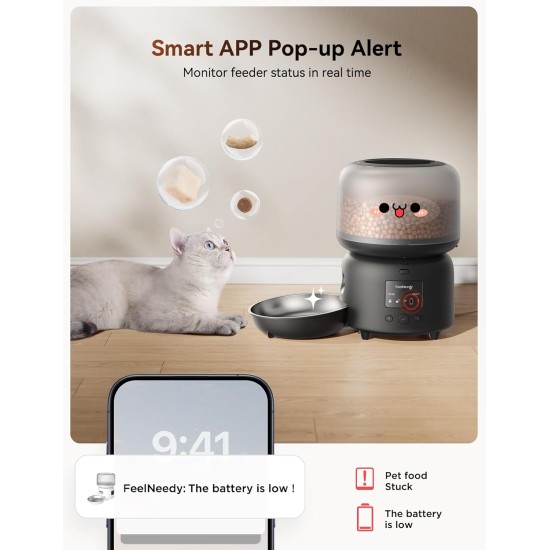 FEELNEEDY Automatic Cat Feeder with App, 2.4G WiFi Cat Feeder, Up to 10 Meals a Day, Food Jam and Low Battery Warnings, Stainless Steel Cat Bowl, 3L FEELNEEDY Automatic Cat Feeder with App, 2.4G WiFi Cat Feeder, Up to 10 Meals a Day, Food Jam and Low Battery Warnings, Stainless Steel Cat Bowl, 3L
