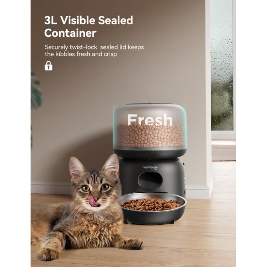 FEELNEEDY Automatic Cat Feeder with App, 2.4G WiFi Cat Feeder, Up to 10 Meals a Day, Food Jam and Low Battery Warnings, Stainless Steel Cat Bowl, 3L FEELNEEDY Automatic Cat Feeder with App, 2.4G WiFi Cat Feeder, Up to 10 Meals a Day, Food Jam and Low Battery Warnings, Stainless Steel Cat Bowl, 3L