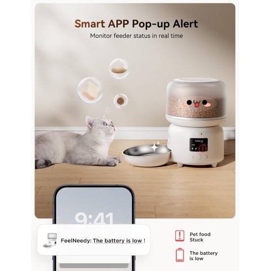 FEELNEEDY Automatic Cat Feeder with App, 2.4G WiFi Cat Feeder, Up to 10 Meals a Day, Food Jam and Low Battery Warnings, Stainless Steel Cat Bowl, 3L FEELNEEDY Automatic Cat Feeder with App, 2.4G WiFi Cat Feeder, Up to 10 Meals a Day, Food Jam and Low Battery Warnings, Stainless Steel Cat Bowl, 3L
