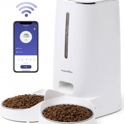 FUKUMARU Automatic Cat Feeder for 4L Cat Food, WiFi Feeder with Double Bowls, Automatic Food Dispenser for Cats/Dogs, with Customised Schedule, Battery-Operated & Wired Power Options, White FUKUMARU Automatic Cat Feeder for 4L Cat Food, WiFi Feeder with Double Bowls, Automatic Food Dispenser for Cats/Dogs, with Customised Schedule, Battery-Operated & Wired Power Options, White