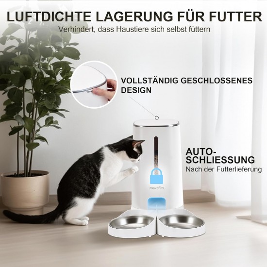 FUKUMARU Automatic Cat Feeder for 4L Cat Food, WiFi Feeder with Double Bowls, Automatic Food Dispenser for Cats/Dogs, with Customised Schedule, Battery-Operated & Wired Power Options, White FUKUMARU Automatic Cat Feeder for 4L Cat Food, WiFi Feeder with Double Bowls, Automatic Food Dispenser for Cats/Dogs, with Customised Schedule, Battery-Operated & Wired Power Options, White