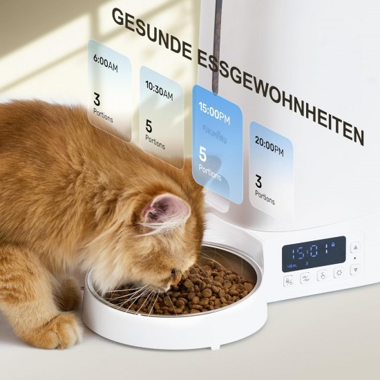 FUKUMARU Automatic Cat Feeder for 4L Cat Food, WiFi Feeder with Double Bowls, Automatic Food Dispenser for Cats/Dogs, with Customised Schedule, Battery-Operated & Wired Power Options, White FUKUMARU Automatic Cat Feeder for 4L Cat Food, WiFi Feeder with Double Bowls, Automatic Food Dispenser for Cats/Dogs, with Customised Schedule, Battery-Operated & Wired Power Options, White