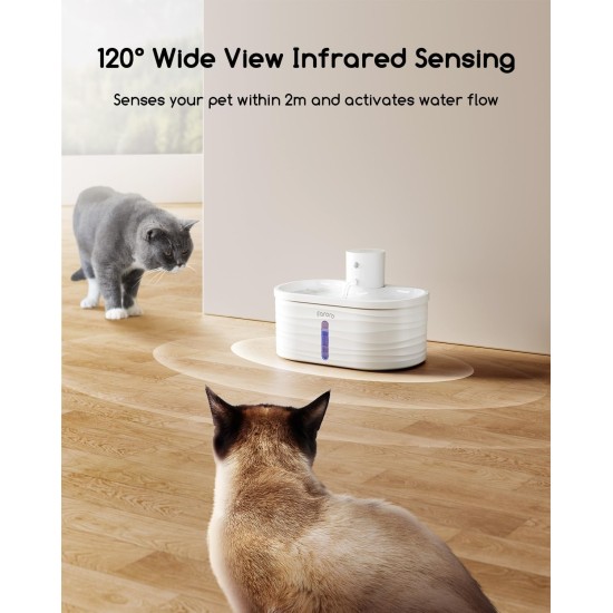 Faroro Cat Fountain, 2.5 L Drinking Fountain for Cats, Wireless, Battery Operated Cat Fountain with Motion Sensor, 5000 mAh Battery, Extremely Quiet Pump, BPA-Free, White Faroro Cat Fountain, 2.5 L Drinking Fountain for Cats, Wireless, Battery Operated Cat Fountain with Motion Sensor, 5000 mAh Battery, Extremely Quiet Pump, BPA-Free, White