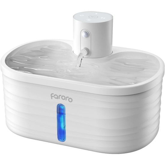 Faroro Cat Fountain, 2.5 L Drinking Fountain for Cats, Wireless, Battery Operated Cat Fountain with Motion Sensor, 5000 mAh Battery, Extremely Quiet Pump, BPA-Free, White Faroro Cat Fountain, 2.5 L Drinking Fountain for Cats, Wireless, Battery Operated Cat Fountain with Motion Sensor, 5000 mAh Battery, Extremely Quiet Pump, BPA-Free, White