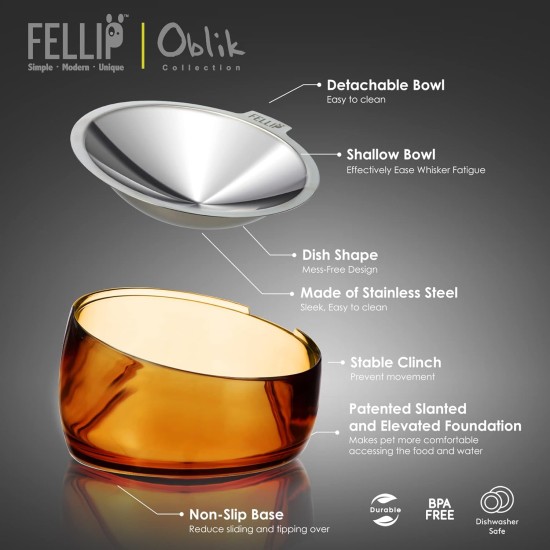 Felli Pet Whisker Fatigue Relief Angled Cat Wet Food Bowl Stainless Steel Flat Bowl Tilted Anti-Vomiting Measuring Free Oblique Wide Plate Raised Glass Acrylic for Small Dogs (0.5 Cups) Felli Pet Whisker Fatigue Relief Angled Cat Wet Food Bowl Stainless Steel Flat Bowl Tilted Anti-Vomiting Measuring Free Oblique Wide Plate Raised Glass Acrylic for Small Dogs (0.5 Cups)