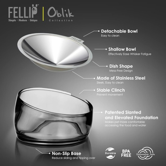 Felli Pet Whisker Fatigue Relief Angled Cat Wet Food Bowl Stainless Steel Flat Bowl Tilted Anti-Vomiting Measuring Free Oblique Wide Plate Raised Glass Acrylic for Small Dogs (0.5 Cups) Felli Pet Whisker Fatigue Relief Angled Cat Wet Food Bowl Stainless Steel Flat Bowl Tilted Anti-Vomiting Measuring Free Oblique Wide Plate Raised Glass Acrylic for Small Dogs (0.5 Cups)