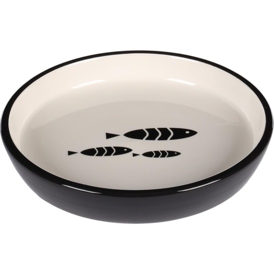 Flamingo Sardi Feeding and Drinking Bowl for Cats, Round, Black & White, Non-Slip Multi-Purpose Bowl for Pets, 250 ml, Ceramic, Dishwasher Safe Flamingo Sardi Feeding and Drinking Bowl for Cats, Round, Black & White, Non-Slip Multi-Purpose Bowl for Pets, 250 ml, Ceramic, Dishwasher Safe