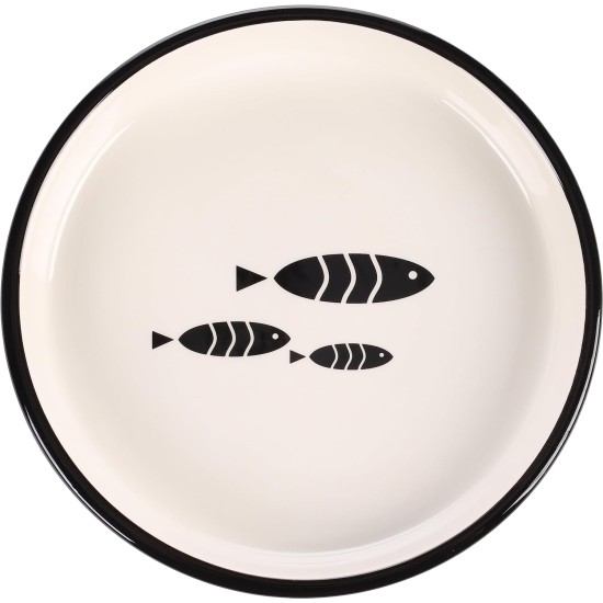 Flamingo Sardi Feeding and Drinking Bowl for Cats, Round, Black & White, Non-Slip Multi-Purpose Bowl for Pets, 250 ml, Ceramic, Dishwasher Safe Flamingo Sardi Feeding and Drinking Bowl for Cats, Round, Black & White, Non-Slip Multi-Purpose Bowl for Pets, 250 ml, Ceramic, Dishwasher Safe