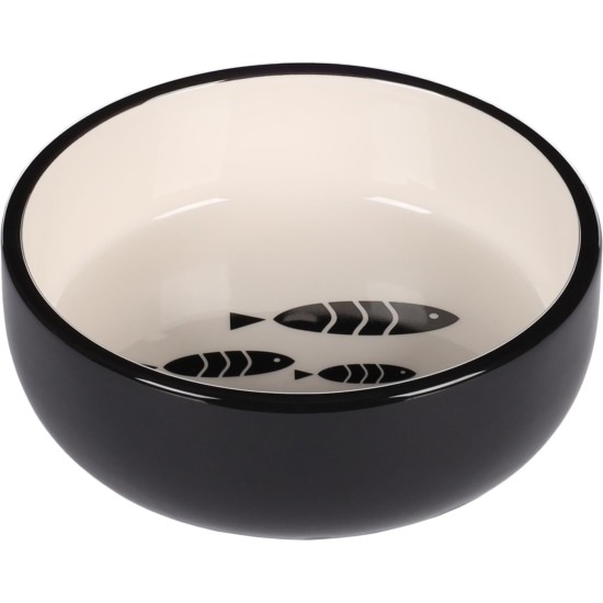 Flamingo Sardi Feeding and Drinking Bowl for Cats, Round, Black & White, Non-Slip Multi-Purpose Bowl for Pets, 400 ml, Ceramic, Dishwasher Safe Flamingo Sardi Feeding and Drinking Bowl for Cats, Round, Black & White, Non-Slip Multi-Purpose Bowl for Pets, 400 ml, Ceramic, Dishwasher Safe