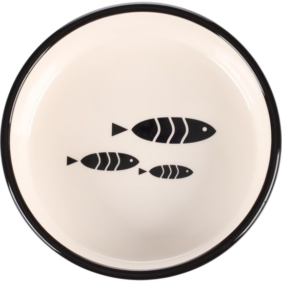 Flamingo Sardi Feeding and Drinking Bowl for Cats, Round, Black & White, Non-Slip Multi-Purpose Bowl for Pets, 400 ml, Ceramic, Dishwasher Safe Flamingo Sardi Feeding and Drinking Bowl for Cats, Round, Black & White, Non-Slip Multi-Purpose Bowl for Pets, 400 ml, Ceramic, Dishwasher Safe