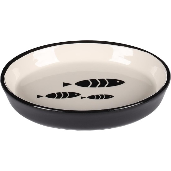 Flamingo Sardi Oval Black & White Cat Feeding and Drinking Bowl - Non-Slip Multi-Purpose Bowl for Pets - 150 ml - Ceramic - Dishwasher Safe Flamingo Sardi Oval Black & White Cat Feeding and Drinking Bowl - Non-Slip Multi-Purpose Bowl for Pets - 150 ml - Ceramic - Dishwasher Safe
