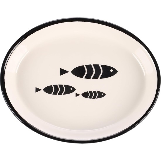 Flamingo Sardi Oval Black & White Cat Feeding and Drinking Bowl - Non-Slip Multi-Purpose Bowl for Pets - 150 ml - Ceramic - Dishwasher Safe Flamingo Sardi Oval Black & White Cat Feeding and Drinking Bowl - Non-Slip Multi-Purpose Bowl for Pets - 150 ml - Ceramic - Dishwasher Safe