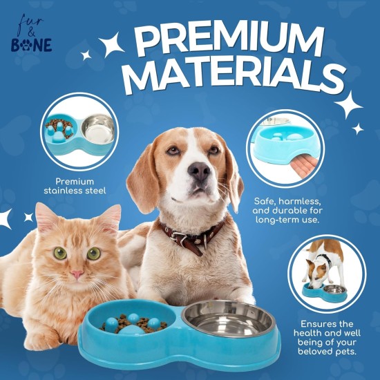 Fur & Bone Double Slow Feeder Dog Bowl Raised Dog Bowl with Non-Slip Base Dog Bowls Dog Water Stainless Steel Bowl Removable Raised Cat (Blue) Fur & Bone Double Slow Feeder Dog Bowl Raised Dog Bowl with Non-Slip Base Dog Bowls Dog Water Stainless Steel Bowl Removable Raised Cat (Blue)