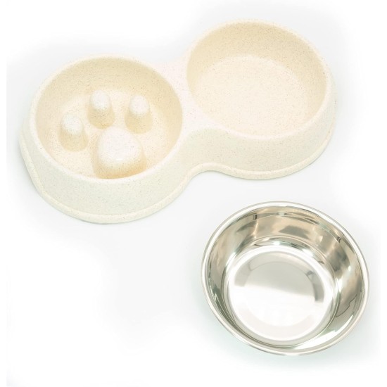 Fur & Bone Double Slow Feeder Dog Bowl Raised Dog Bowl with Non-Slip Base Dog Bowls Dog Water Stainless Steel Bowl Removable Raised Cat (Blue) Fur & Bone Double Slow Feeder Dog Bowl Raised Dog Bowl with Non-Slip Base Dog Bowls Dog Water Stainless Steel Bowl Removable Raised Cat (Blue)