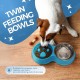 Fur & Bone Double Slow Feeder Dog Bowl Raised Dog Bowl with Non-Slip Base Dog Bowls Dog Water Stainless Steel Bowl Removable Raised Cat (Blue)