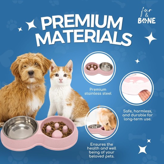 Fur & Bone Double Slow Feeder Dog Bowl Raised Dog Bowl with Non-Slip Base Dog Bowls Dog Water Stainless Steel Bowl Removable Raised Cat (Blue) Fur & Bone Double Slow Feeder Dog Bowl Raised Dog Bowl with Non-Slip Base Dog Bowls Dog Water Stainless Steel Bowl Removable Raised Cat (Blue)
