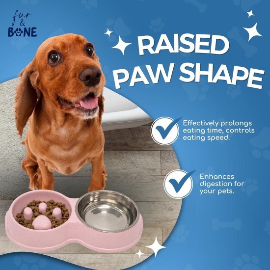 Fur & Bone Double Slow Feeder Dog Bowl Raised Dog Bowl with Non-Slip Base Dog Bowls Dog Water Stainless Steel Bowl Removable Raised Cat (Blue) Fur & Bone Double Slow Feeder Dog Bowl Raised Dog Bowl with Non-Slip Base Dog Bowls Dog Water Stainless Steel Bowl Removable Raised Cat (Blue)