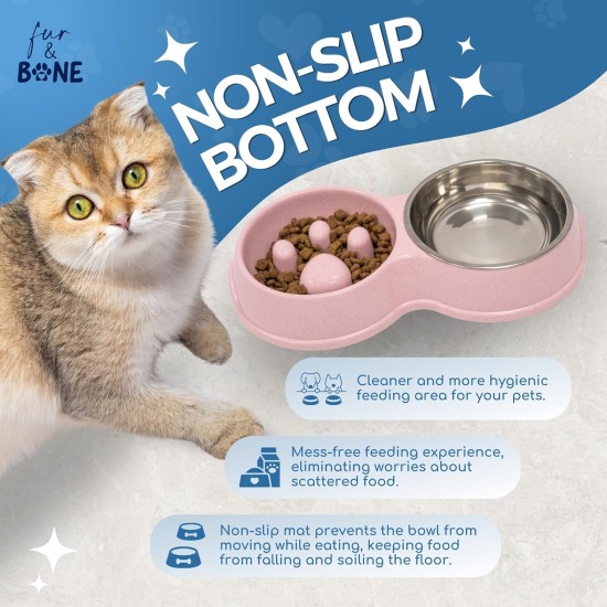 Fur & Bone Double Slow Feeder Dog Bowl Raised Dog Bowl with Non-Slip Base Dog Bowls Dog Water Stainless Steel Bowl Removable Raised Cat (Blue) Fur & Bone Double Slow Feeder Dog Bowl Raised Dog Bowl with Non-Slip Base Dog Bowls Dog Water Stainless Steel Bowl Removable Raised Cat (Blue)