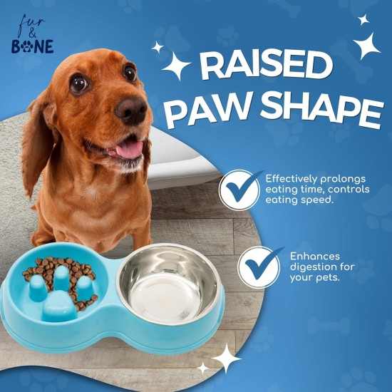 Fur & Bone Double Slow Feeder Dog Bowl Raised Dog Bowl with Non-Slip Base Dog Bowls Dog Water Stainless Steel Bowl Removable Raised Cat (Blue) Fur & Bone Double Slow Feeder Dog Bowl Raised Dog Bowl with Non-Slip Base Dog Bowls Dog Water Stainless Steel Bowl Removable Raised Cat (Blue)
