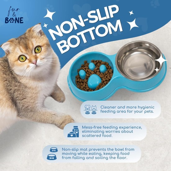 Fur & Bone Double Slow Feeder Dog Bowl Raised Dog Bowl with Non-Slip Base Dog Bowls Dog Water Stainless Steel Bowl Removable Raised Cat (Blue) Fur & Bone Double Slow Feeder Dog Bowl Raised Dog Bowl with Non-Slip Base Dog Bowls Dog Water Stainless Steel Bowl Removable Raised Cat (Blue)