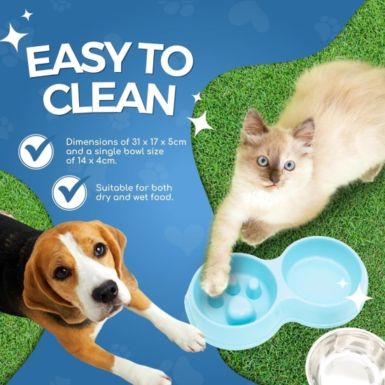 Fur & Bone Double Slow Feeder Dog Bowl Raised Dog Bowl with Non-Slip Base Dog Bowls Dog Water Stainless Steel Bowl Removable Raised Cat (Blue) Fur & Bone Double Slow Feeder Dog Bowl Raised Dog Bowl with Non-Slip Base Dog Bowls Dog Water Stainless Steel Bowl Removable Raised Cat (Blue)