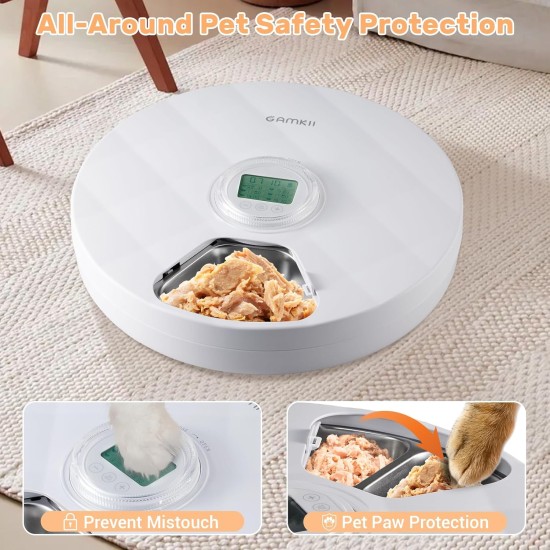 GAMKII Automatic Cat Wet Food Feeder 6 Meals with 2 Ice Packs, Battery Power Auto Pet Food Dispenser with Timer, Memory Function, Cats Small Dogs-First Meal with Cover (ABS Tray) GAMKII Automatic Cat Wet Food Feeder 6 Meals with 2 Ice Packs, Battery Power Auto Pet Food Dispenser with Timer, Memory Function, Cats Small Dogs-First Meal with Cover (ABS Tray)