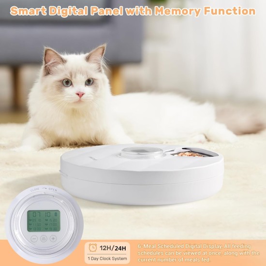 GAMKII Automatic Cat Wet Food Feeder 6 Meals with 2 Ice Packs, Battery Power Auto Pet Food Dispenser with Timer, Memory Function, Cats Small Dogs-First Meal with Cover (ABS Tray) GAMKII Automatic Cat Wet Food Feeder 6 Meals with 2 Ice Packs, Battery Power Auto Pet Food Dispenser with Timer, Memory Function, Cats Small Dogs-First Meal with Cover (ABS Tray)
