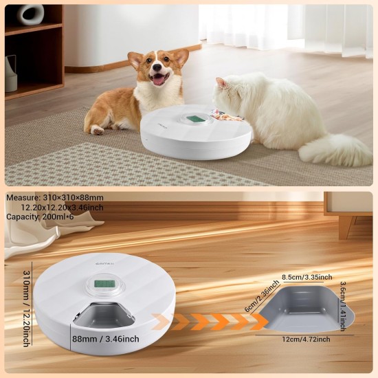 GAMKII Automatic Cat Wet Food Feeder 6 Meals with 2 Ice Packs, Battery Power Auto Pet Food Dispenser with Timer, Memory Function, Cats Small Dogs-First Meal with Cover (ABS Tray) GAMKII Automatic Cat Wet Food Feeder 6 Meals with 2 Ice Packs, Battery Power Auto Pet Food Dispenser with Timer, Memory Function, Cats Small Dogs-First Meal with Cover (ABS Tray)