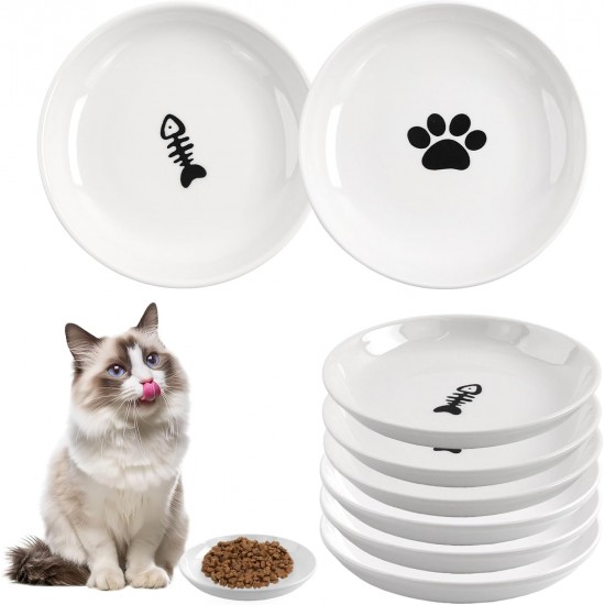 Galerie SV Set of 6 Cat Feeding Bowls - Cat Bowl Set - Ceramic Cat Bowl - Raised Cat Bowl - Cat Feeding Bowl - White (Fishbone Pattern) Galerie SV Set of 6 Cat Feeding Bowls - Cat Bowl Set - Ceramic Cat Bowl - Raised Cat Bowl - Cat Feeding Bowl - White (Fishbone Pattern)