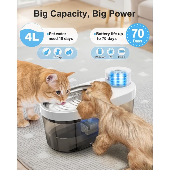 Gimars 4L UltraQuiet BPA-Free Cat Fountain Wireless with Motion Sensor, 5000 mAh Battery, Drinking Fountain for Cats, Wireless, Water Fountain for Cats with Sensor, Cat Drinking Fountain without Cable Gimars 4L UltraQuiet BPA-Free Cat Fountain Wireless with Motion Sensor, 5000 mAh Battery, Drinking Fountain for Cats, Wireless, Water Fountain for Cats with Sensor, Cat Drinking Fountain without Cable