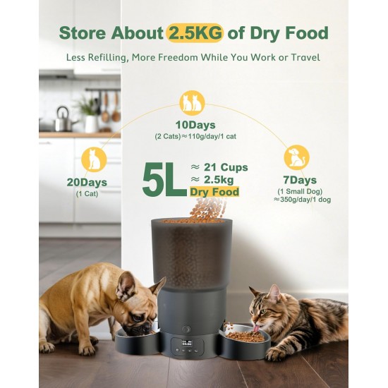 Gimars Automatic Cat Feeder for 2 Cats, 5L, 12 Servings, 6 Meals a Day, Timed Automatic Cat Feeder with 2 Stainless Steel Bowls, Dual Power Supply Gimars Automatic Cat Feeder for 2 Cats, 5L, 12 Servings, 6 Meals a Day, Timed Automatic Cat Feeder with 2 Stainless Steel Bowls, Dual Power Supply