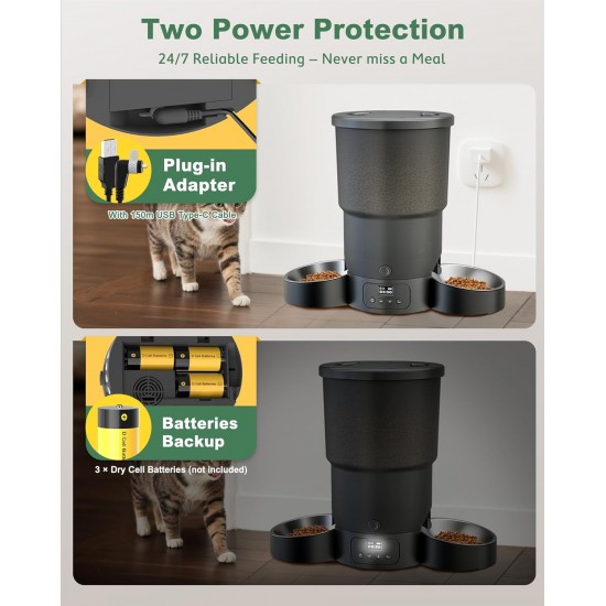 Gimars Automatic Cat Feeder for 2 Cats, 5L, 12 Servings, 6 Meals a Day, Timed Automatic Cat Feeder with 2 Stainless Steel Bowls, Dual Power Supply Gimars Automatic Cat Feeder for 2 Cats, 5L, 12 Servings, 6 Meals a Day, Timed Automatic Cat Feeder with 2 Stainless Steel Bowls, Dual Power Supply