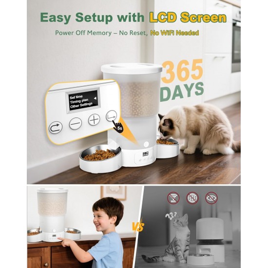 Gimars Automatic Cat Feeder for 2 Cats, 5L, 12 Servings, 6 Meals a Day, Timed Automatic Cat Feeder with 2 Stainless Steel Bowls, Dual Power Supply Gimars Automatic Cat Feeder for 2 Cats, 5L, 12 Servings, 6 Meals a Day, Timed Automatic Cat Feeder with 2 Stainless Steel Bowls, Dual Power Supply