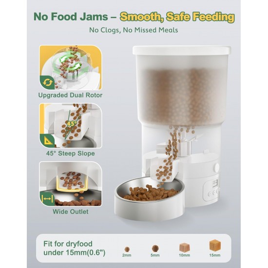 Gimars Automatic Cat Feeder for 2 Cats, 5L, 12 Servings, 6 Meals a Day, Timed Automatic Cat Feeder with 2 Stainless Steel Bowls, Dual Power Supply Gimars Automatic Cat Feeder for 2 Cats, 5L, 12 Servings, 6 Meals a Day, Timed Automatic Cat Feeder with 2 Stainless Steel Bowls, Dual Power Supply